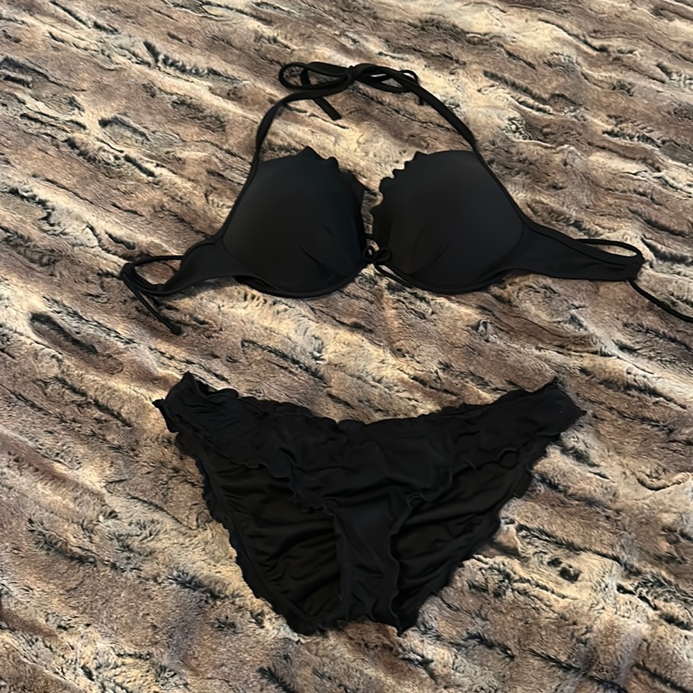 Black Victoria’s Secret bikini, 34DD top and medium bottoms